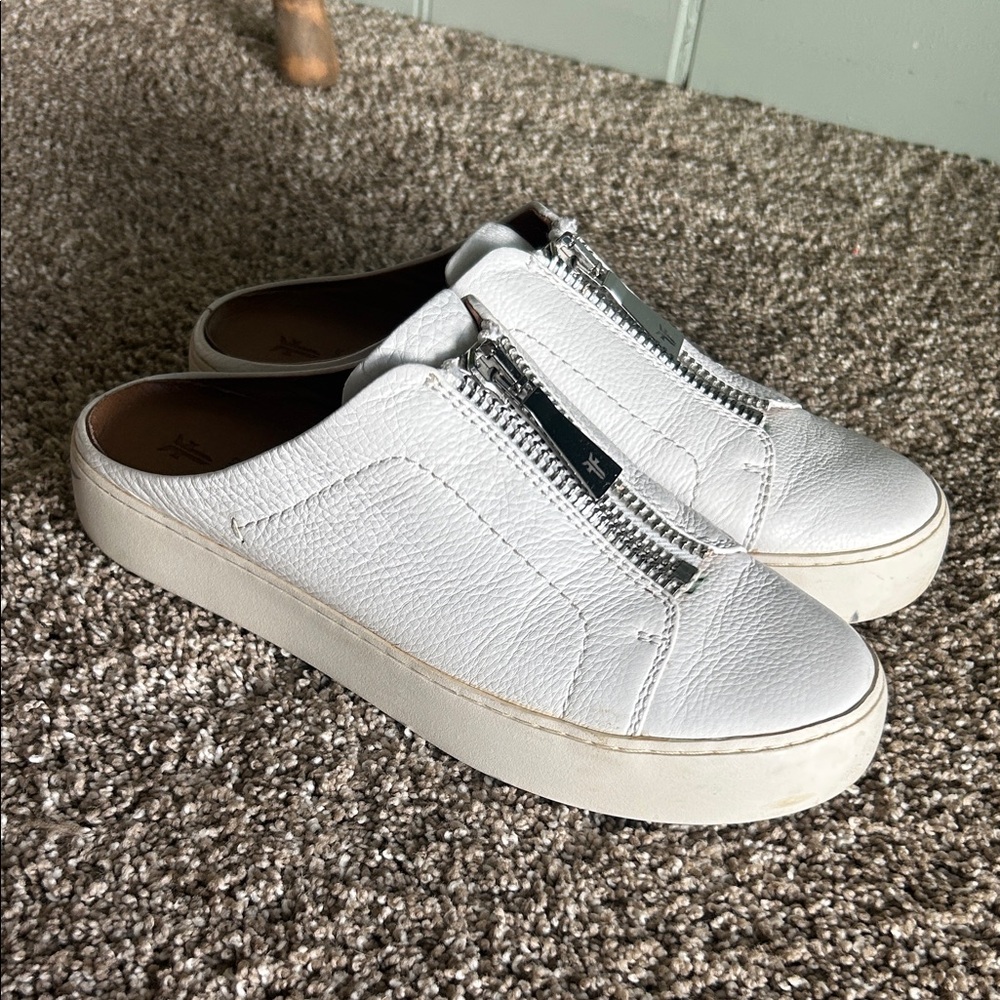 Frye Lena slide white leather slip on shoes size 7.5